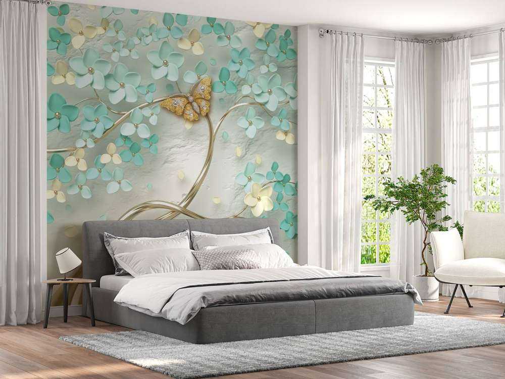 Gyllene fantasiträd med gröna blommor