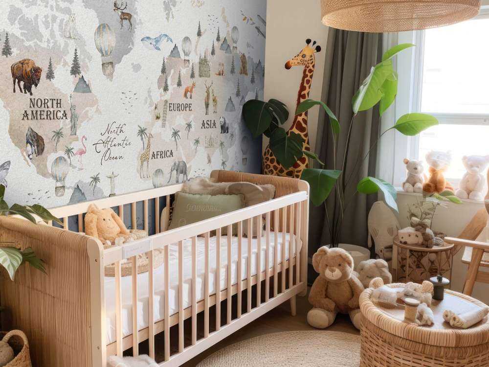 Världskarta med olika djur