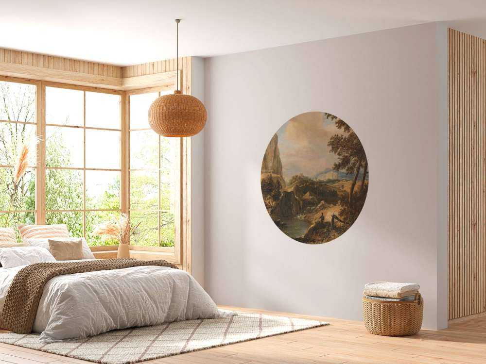 Bergigt landskap med fiskaren