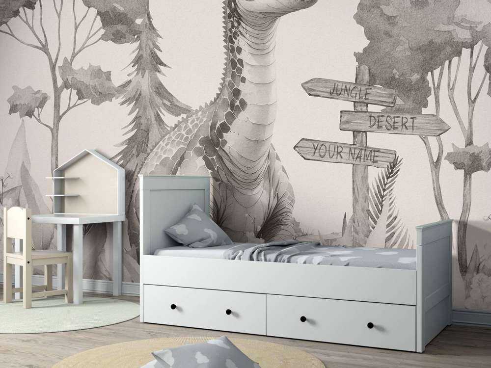 Baby brachiosaurus i den beige junglen