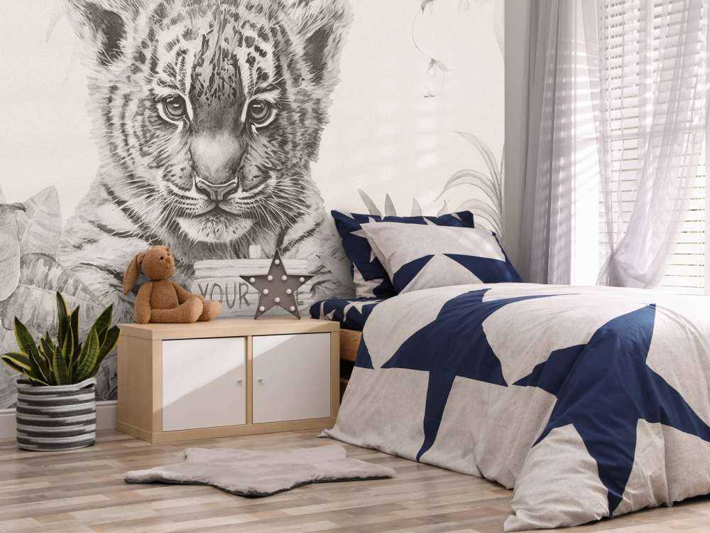 Sød tiger med planter beige