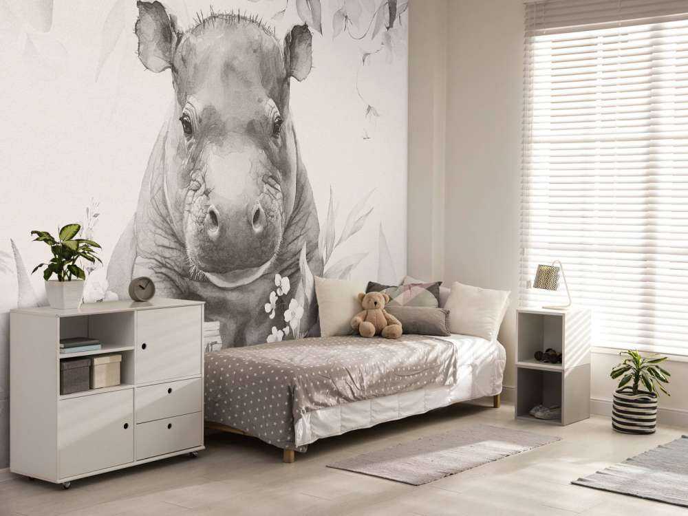 Flodhesteunge i den beige jungle