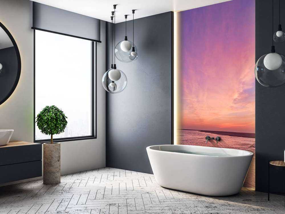 Strand med rosa solnedgang