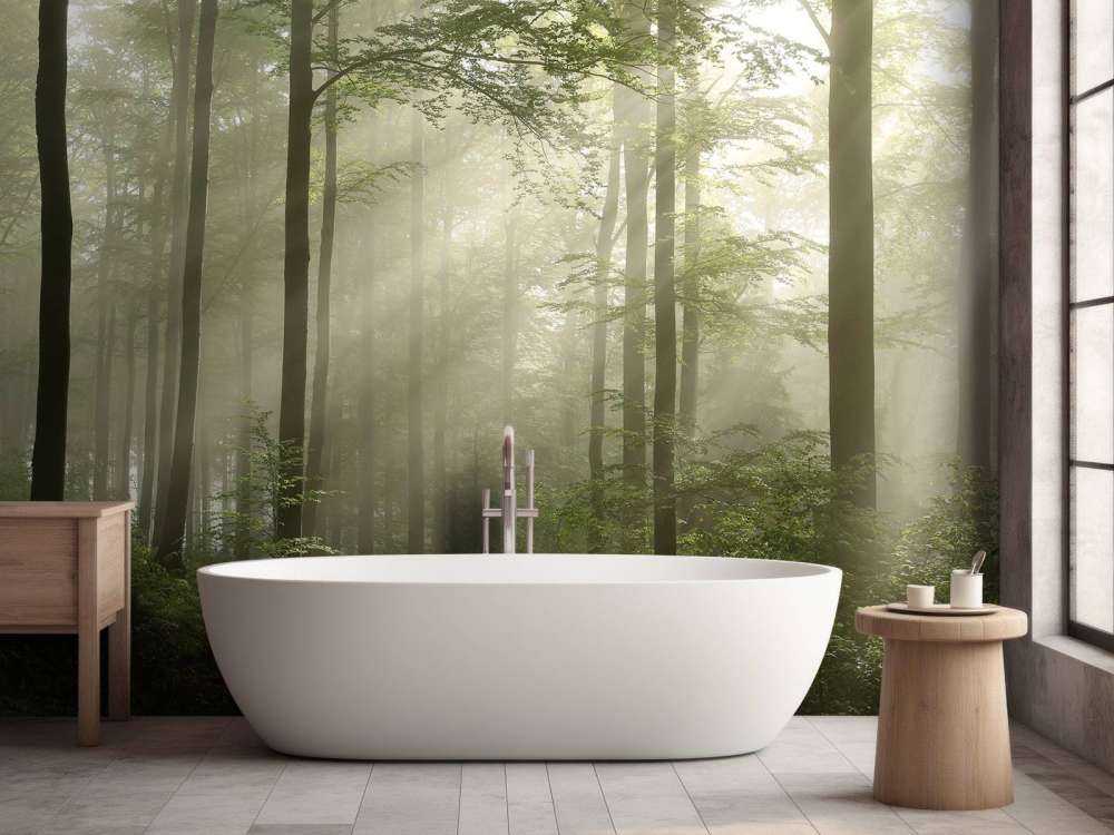 Grønn skog i tåken