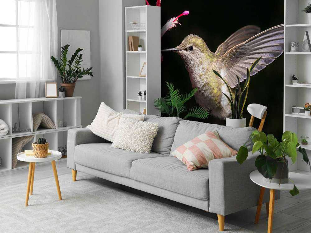 Kolibri med rød blomst