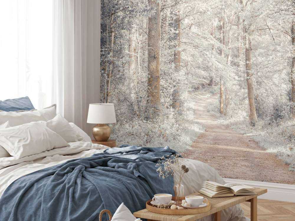 En sti gjennom en grønn skog