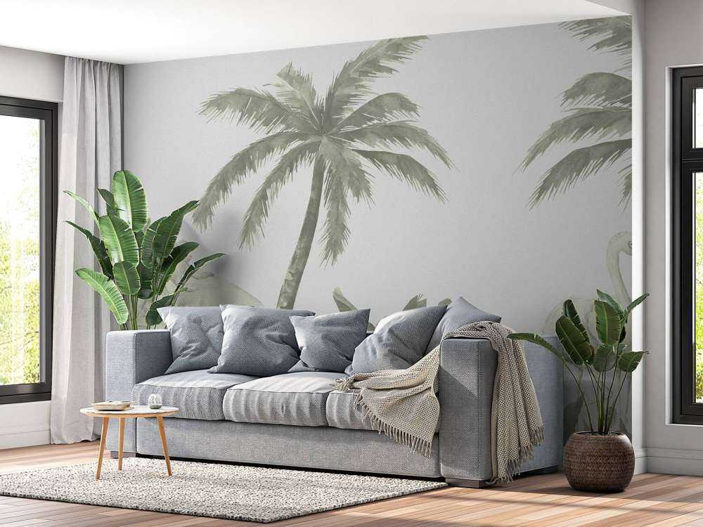 Aper og flamingoer i grønt