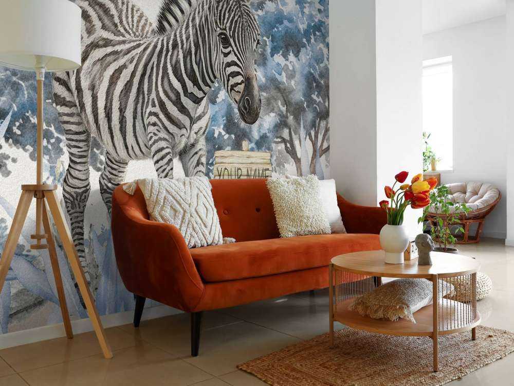 Ung sebra i naturen blå