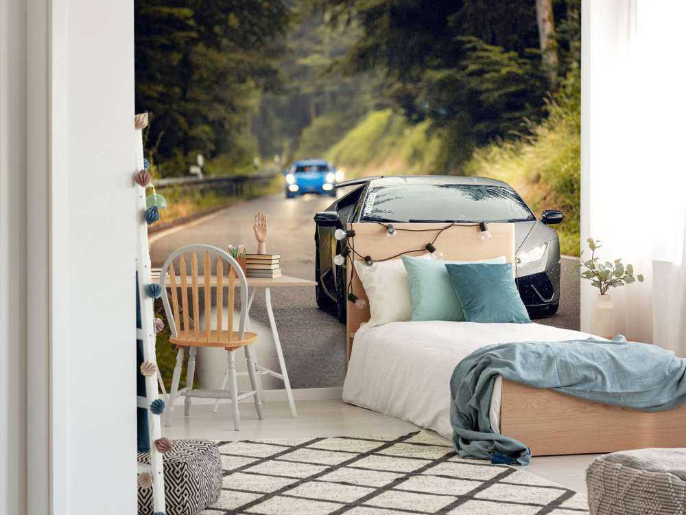 Matgrå Lamborghini i naturen