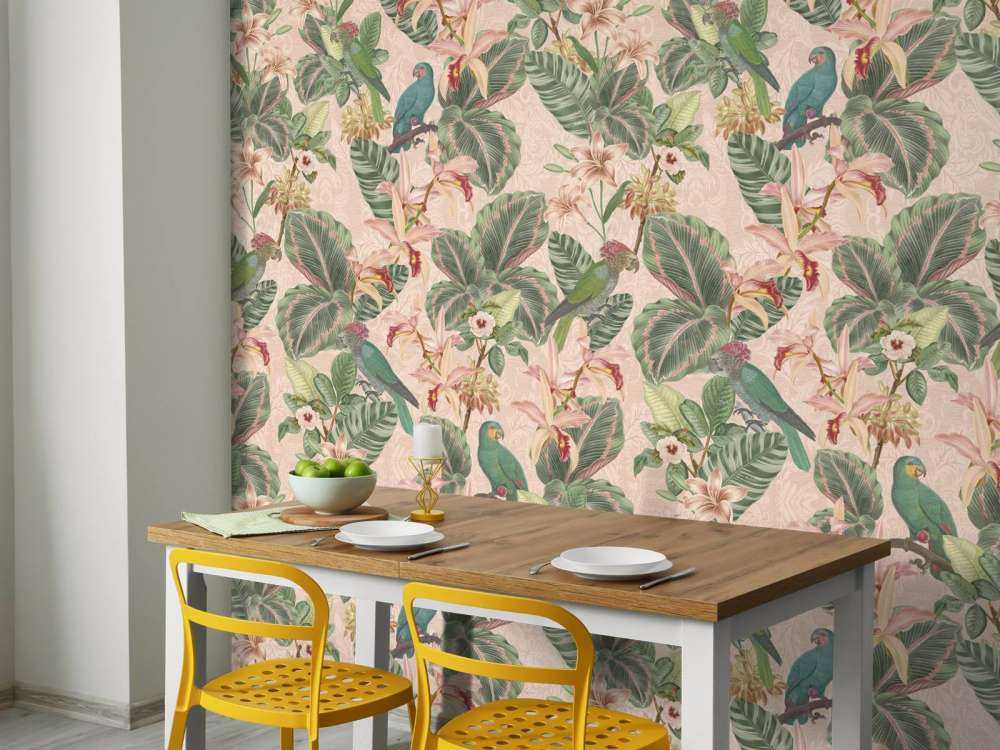Tropiske jungelfugler og papegøyer - sart rosa