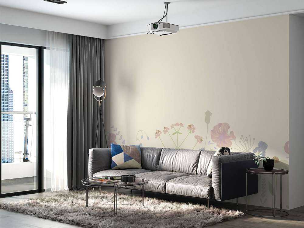 Blomsterfelt med sommerfugler i beige, gammelrosa, grønt og lilla