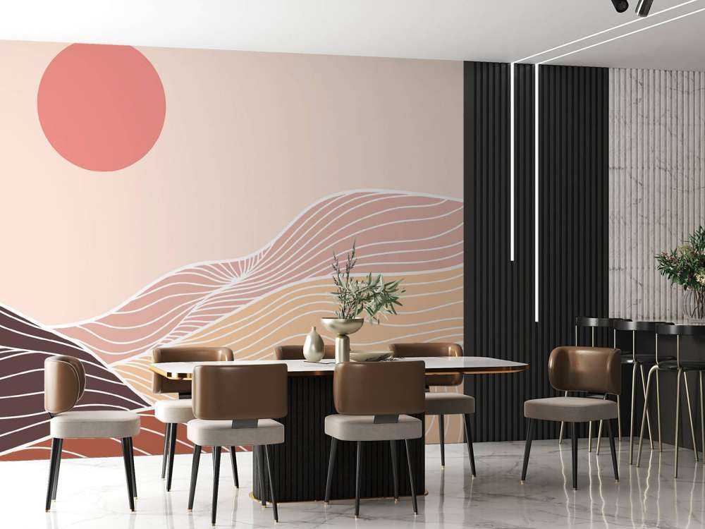 Lineart fjell med solen