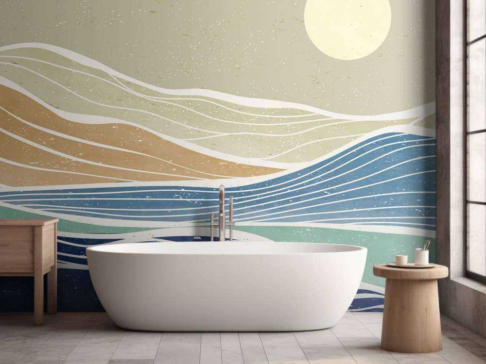 Fargede havbølger med solen