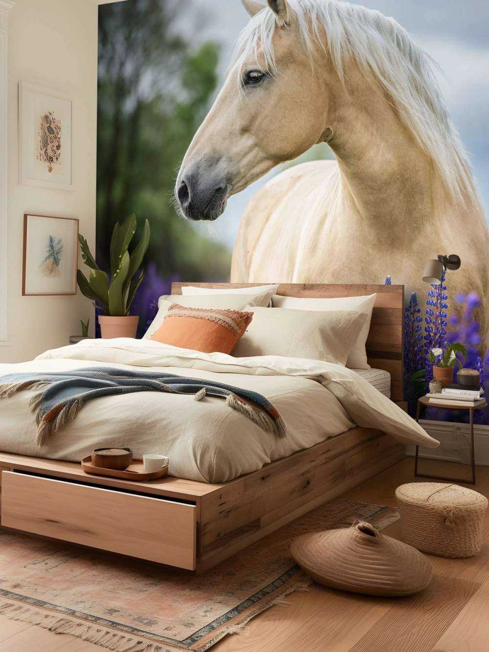 Hest blant sommerfuglblomstene