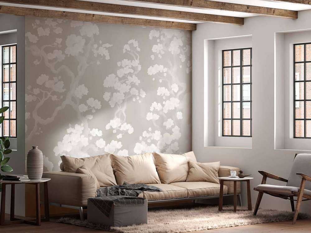 Underbar blomstrande skog - taupe