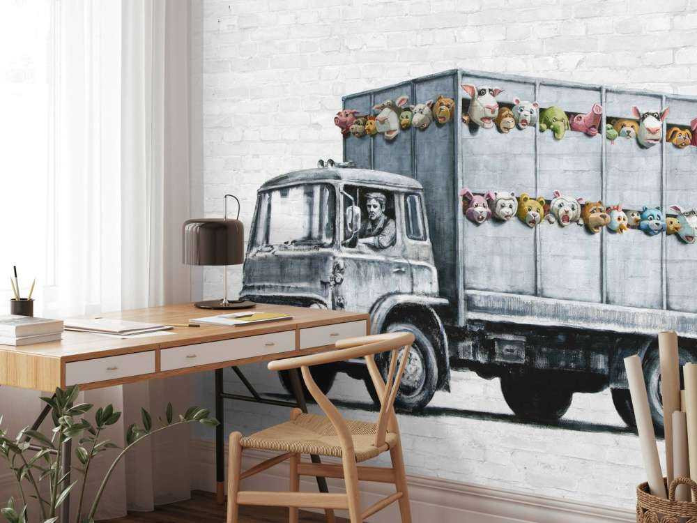 Banksy - Meat truck, white bricks
