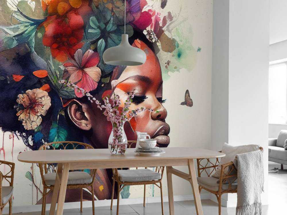 Watercolor Butterfly African Woman #1