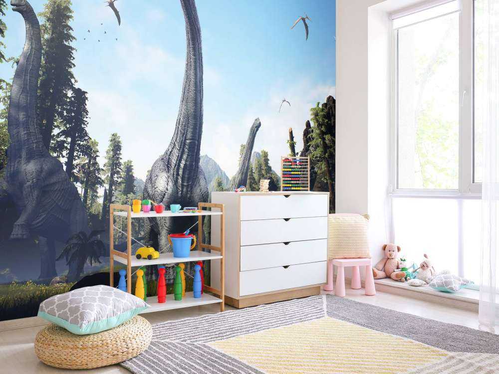 Alamosaurusgrupp som går genom en dal