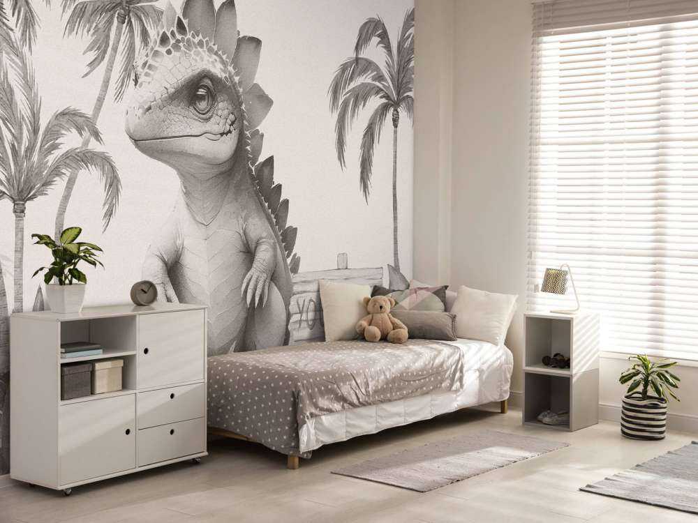 Baby stegosaurus i den beige junglen