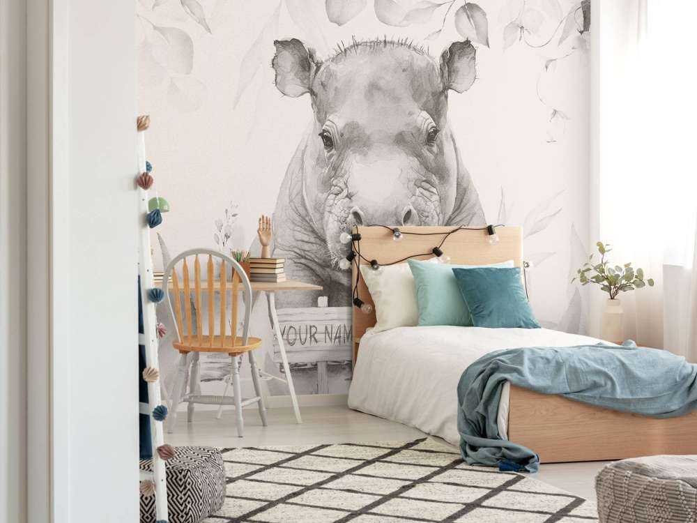 Flodhesteunge i den beige jungle