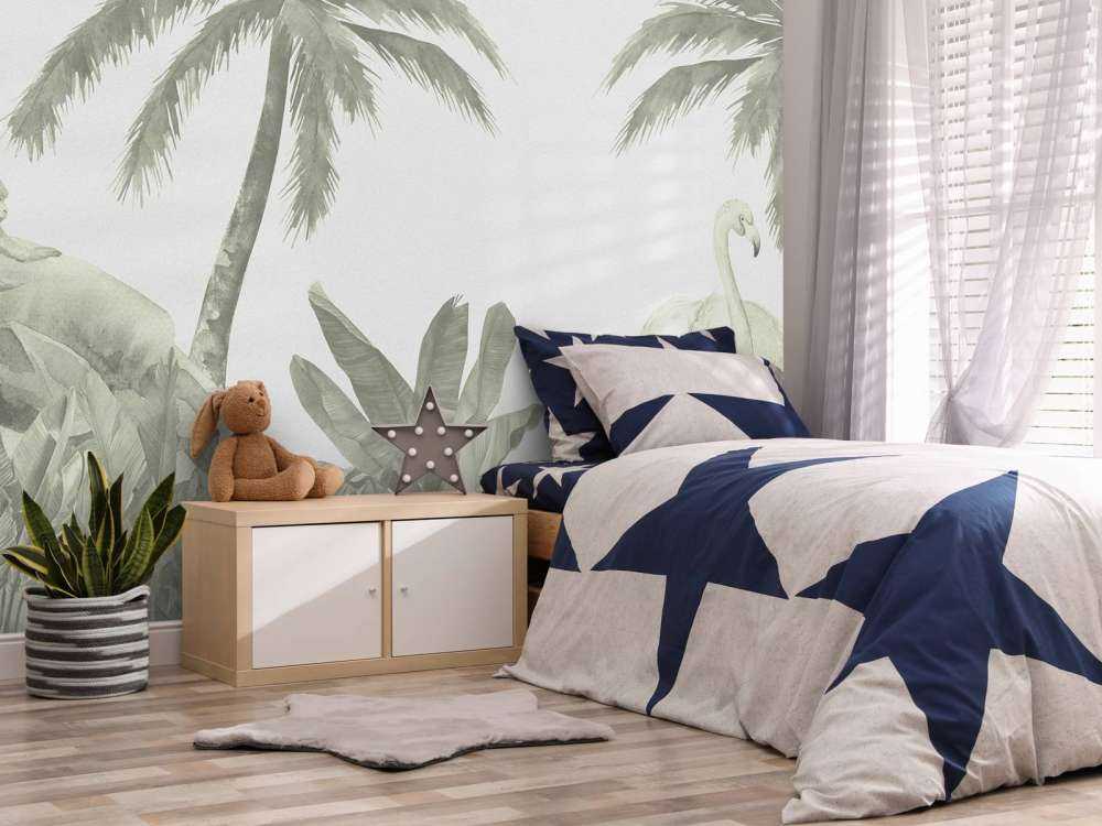 Aber og flamingoer i grønt