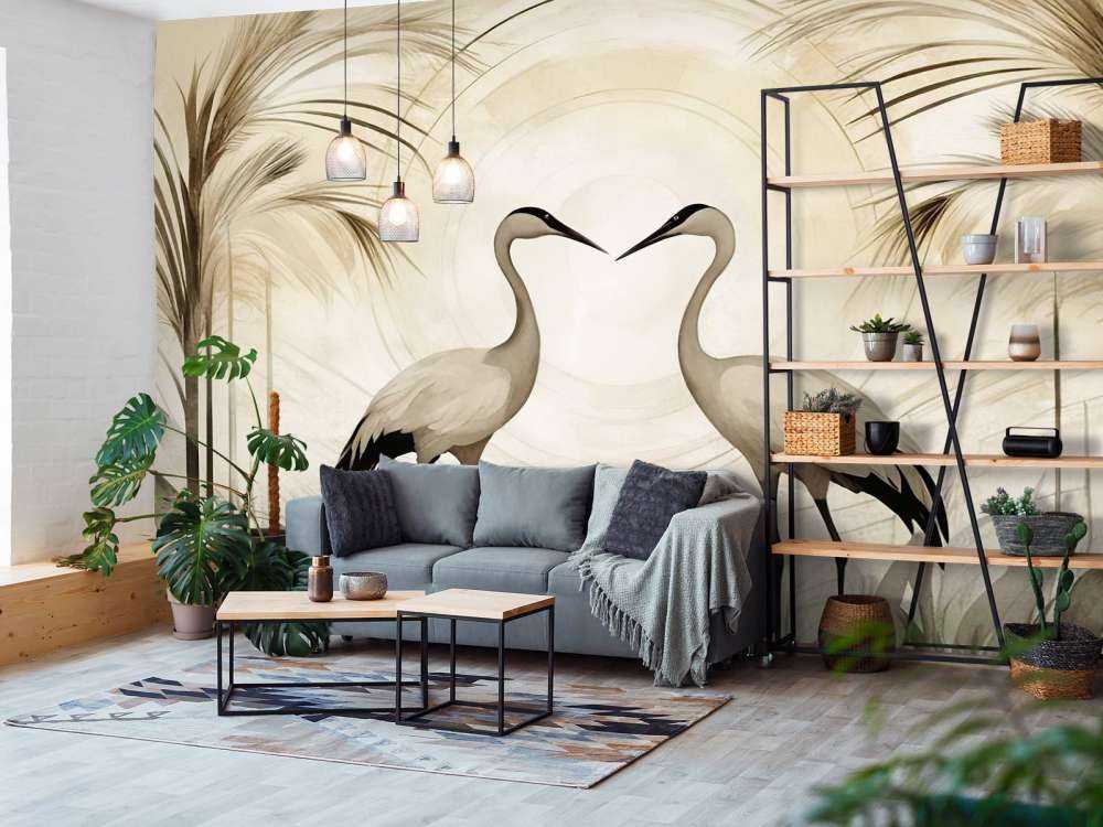 Kraner ved solnedgang taupe