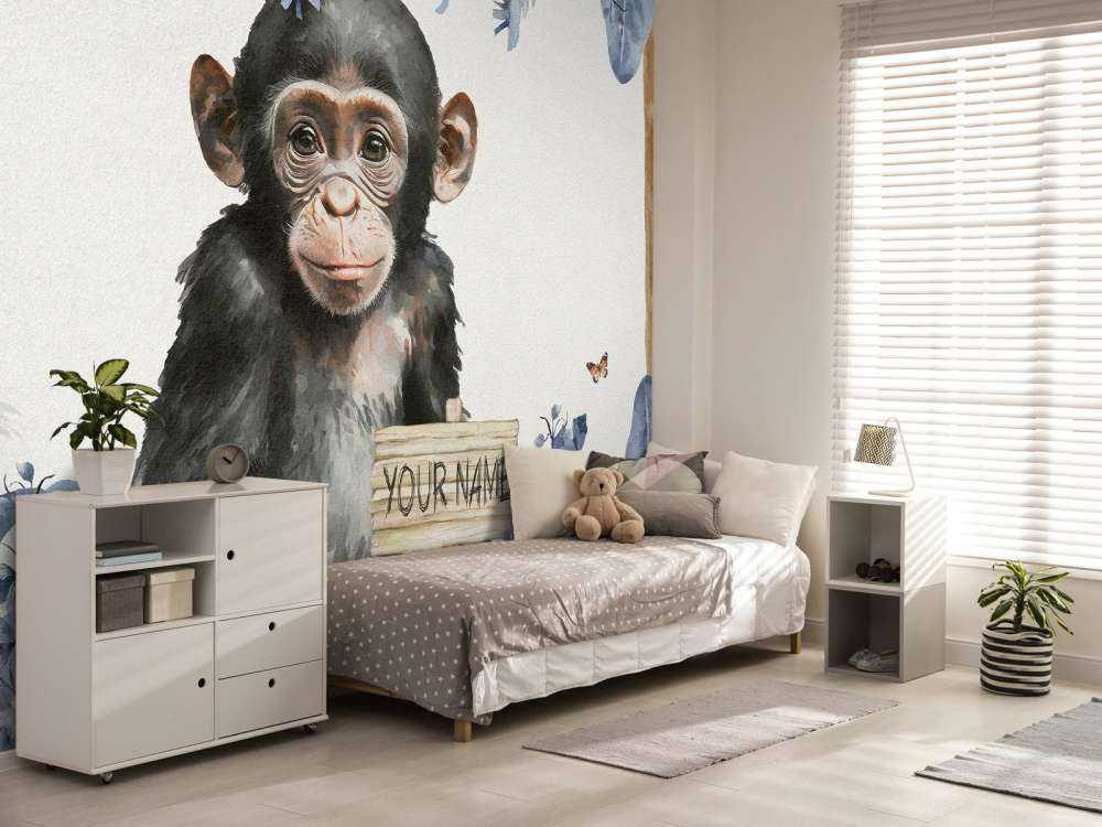 Baby-chimpanse i junglen blå