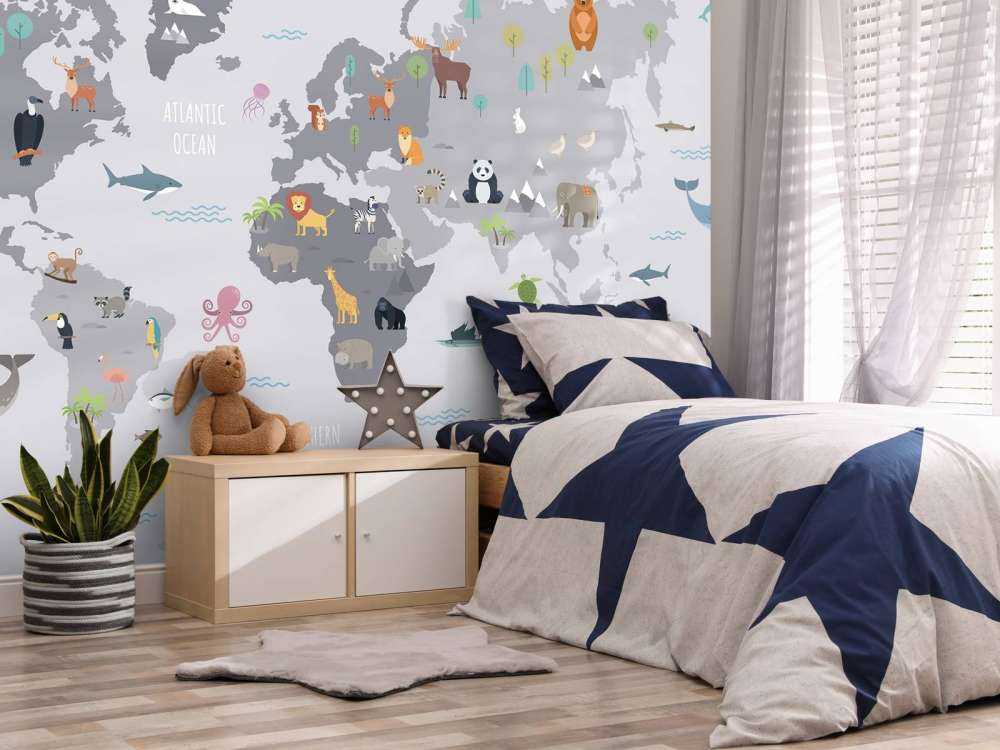 Verdenskort med vilde dyr