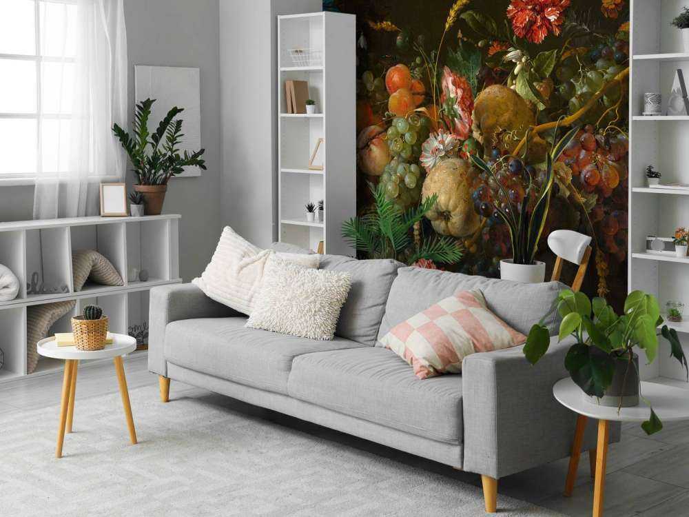 Krans af frugter med et par blomster