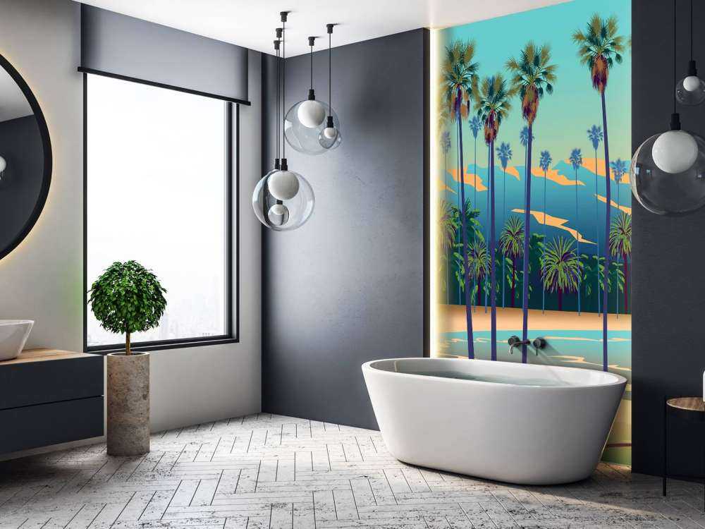 Tegnet sø med palmer