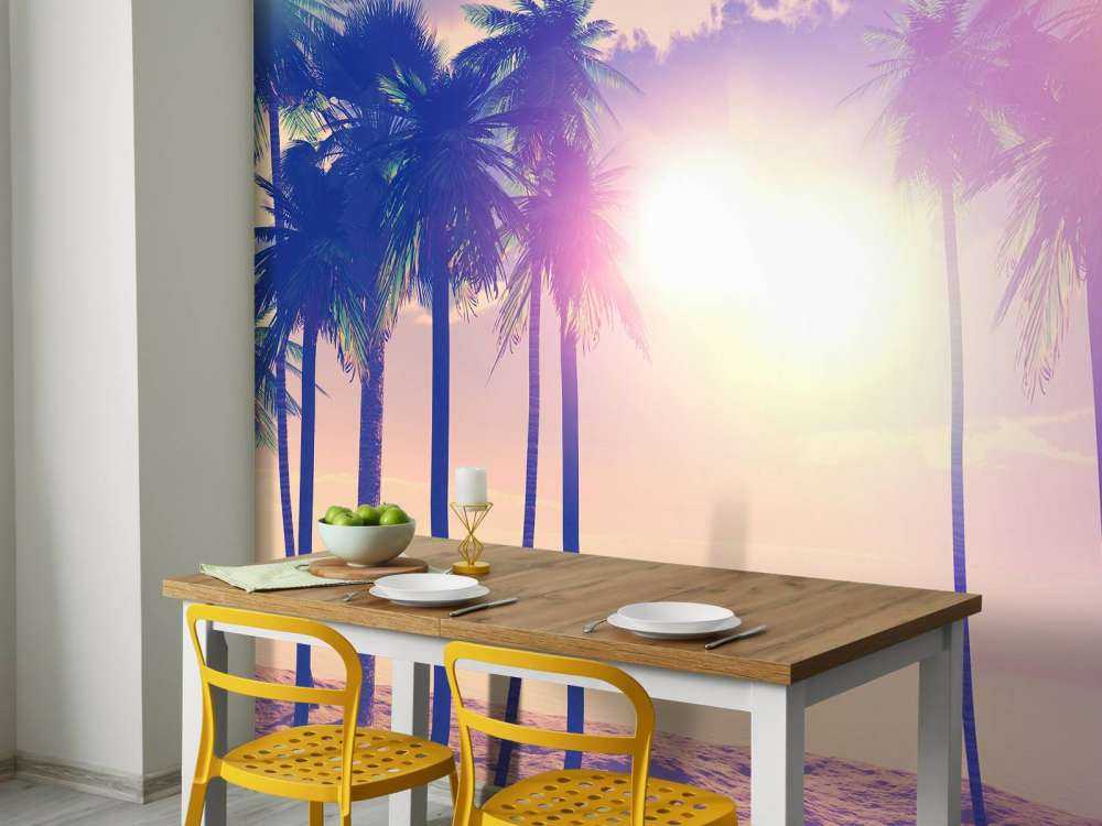 Vintage palmetræer og hav