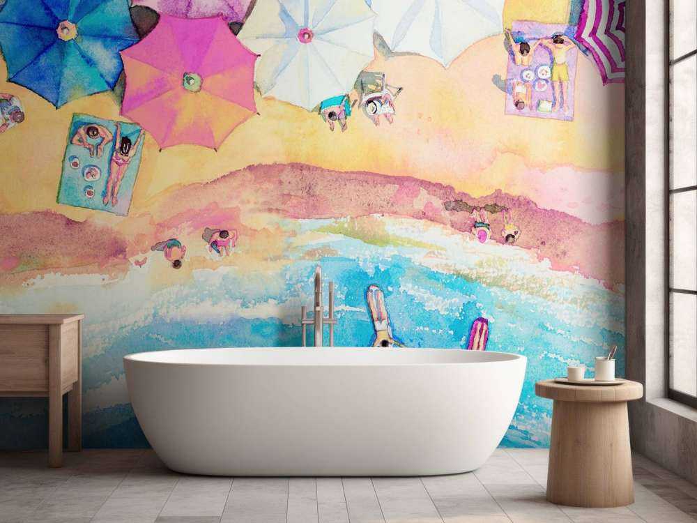 Strand med parasoller