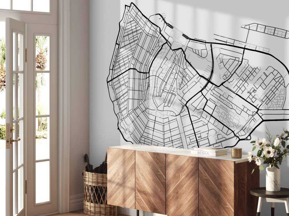 Amsterdam centrum kort, hvid