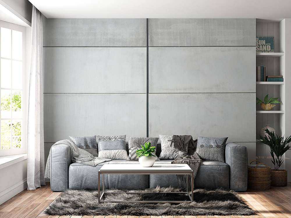 Vegg av betongplater