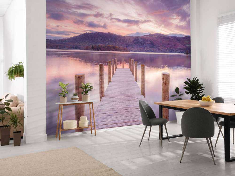 Trebrygge ved solnedgang