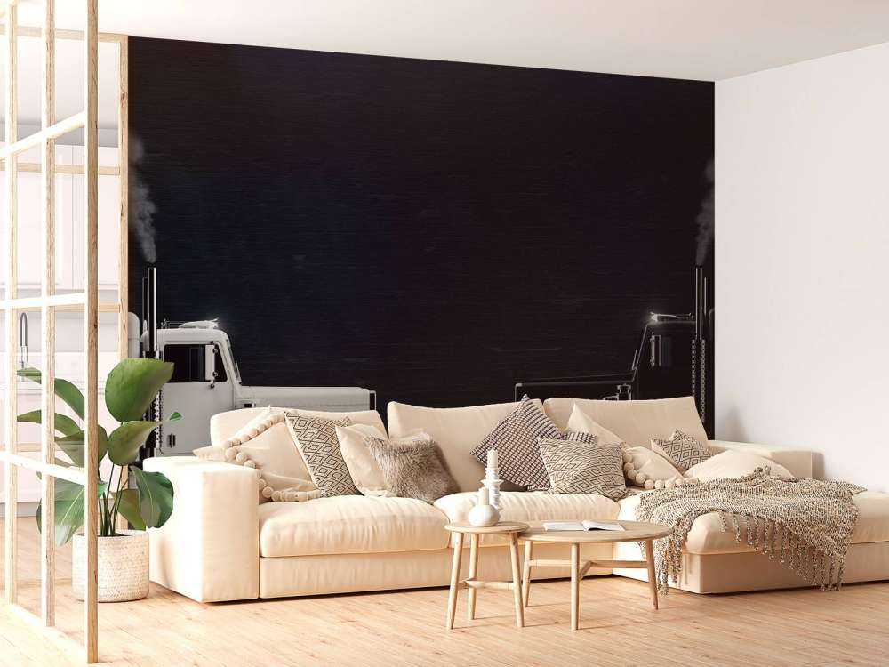 Svart og hvit lastebil