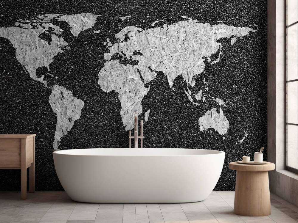 Hvitt verdenskart på svart bakgrunn