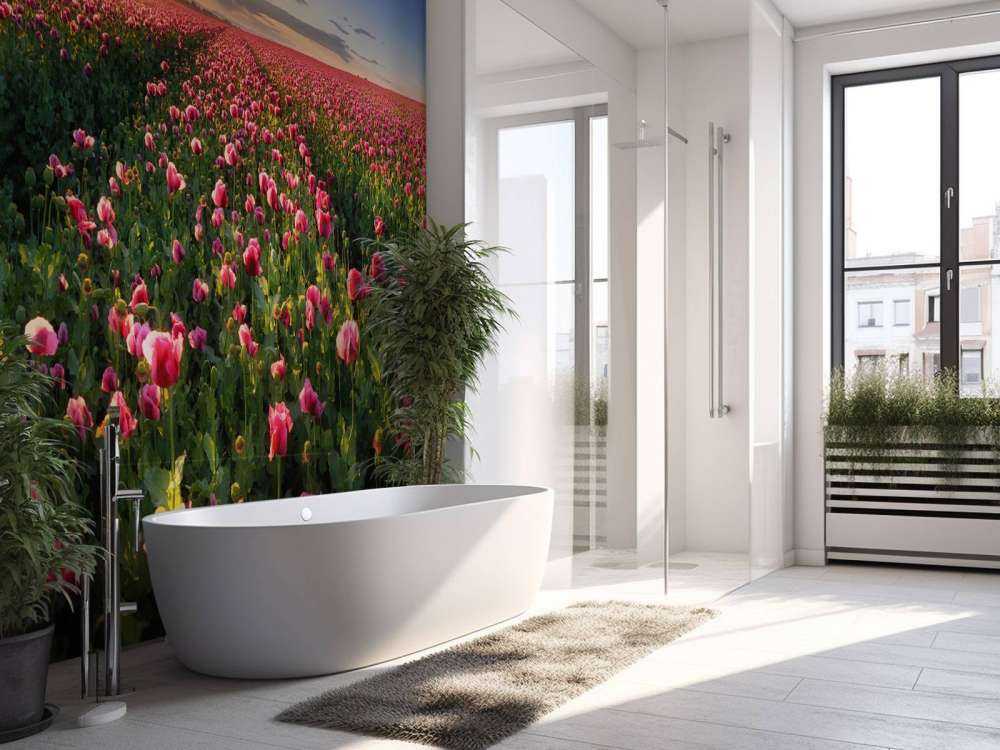 Fält med rosa vallmo