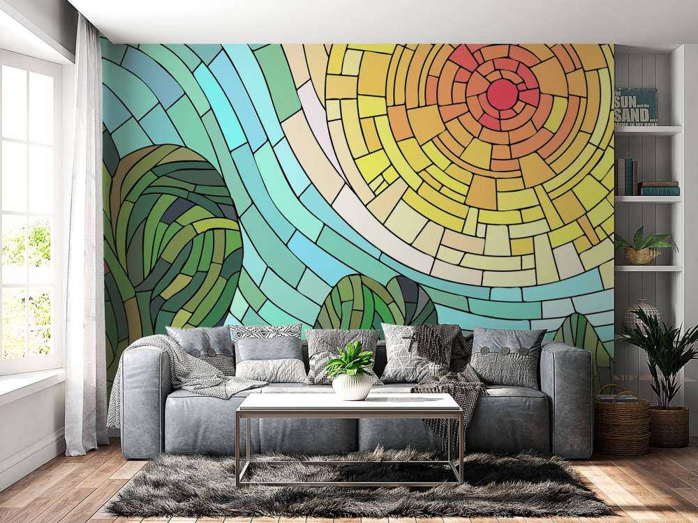 Röd sol vid träden