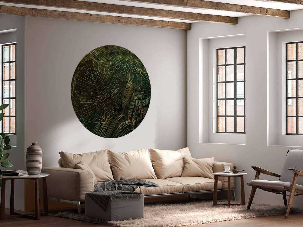 Grön textur med gyllene blad