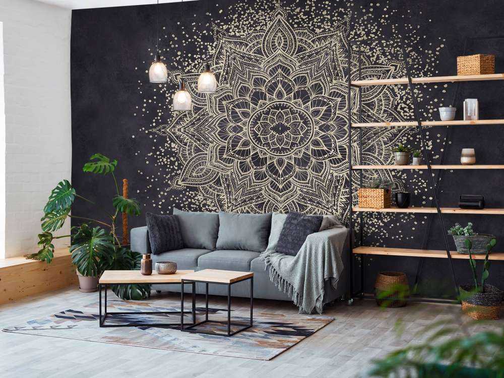 Golden Sparkling Mandala - mörk marinblå