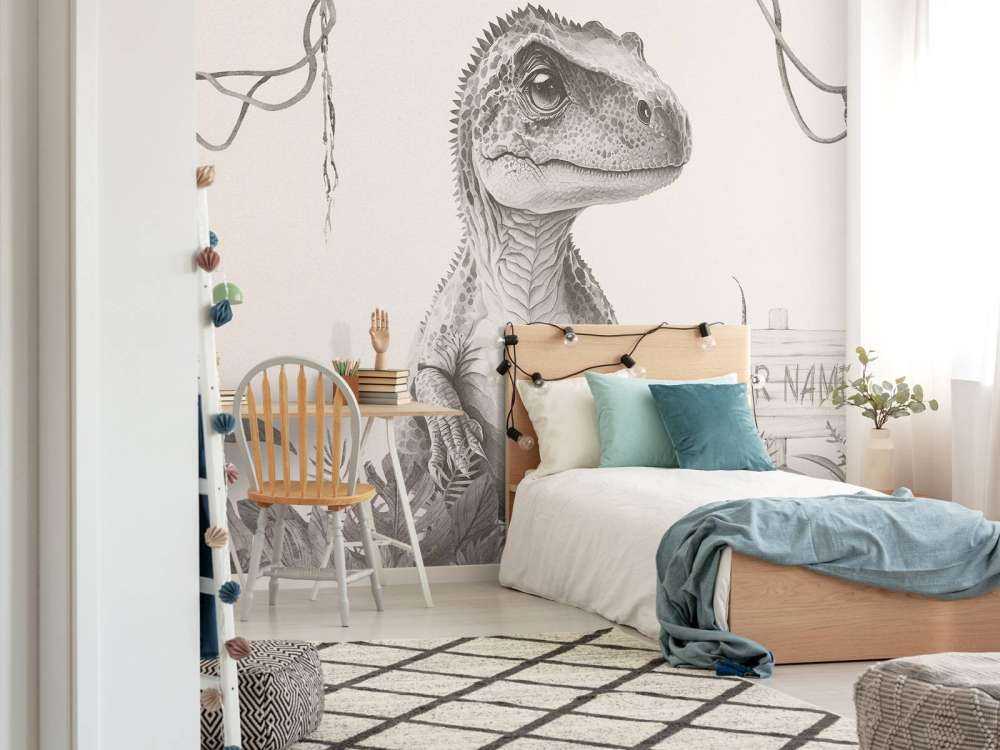 Baby t-rex i den beige djungeln