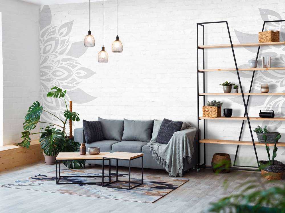 Grå vit mandala blomning