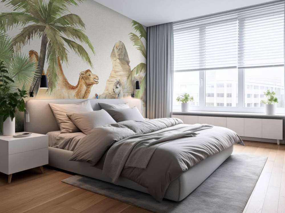 Kamel och alpacka i öknen