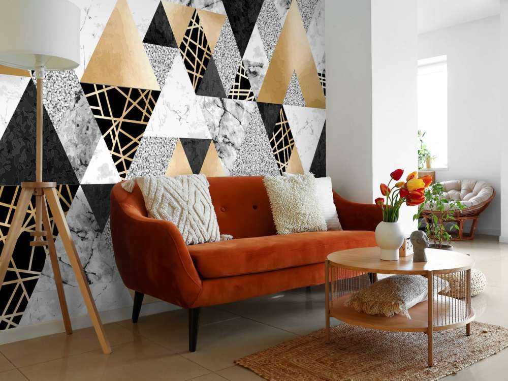 Marmor trianglar med guld