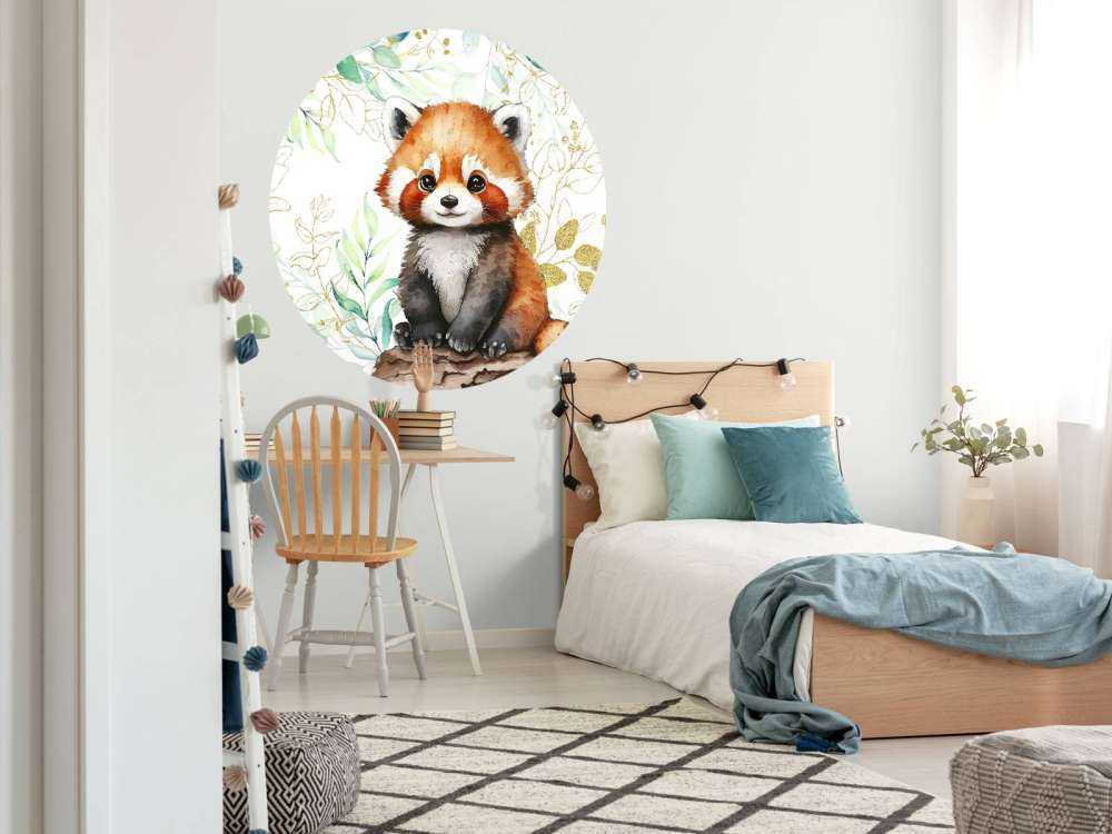 Söt röd panda och blad