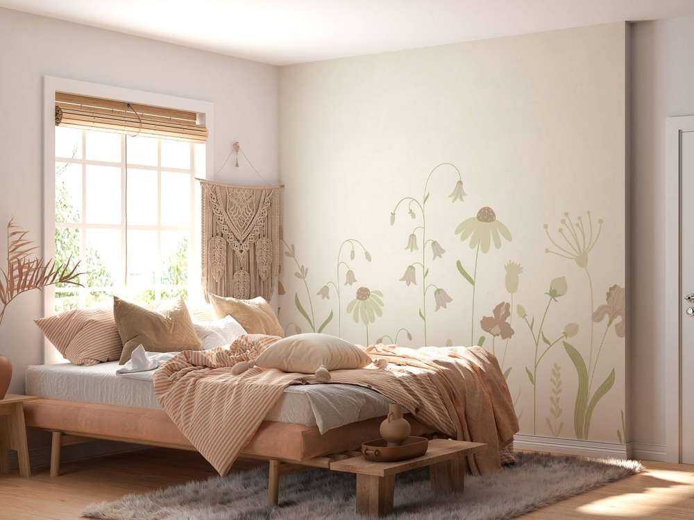 Blomsterfält hög beige med gammelrosa