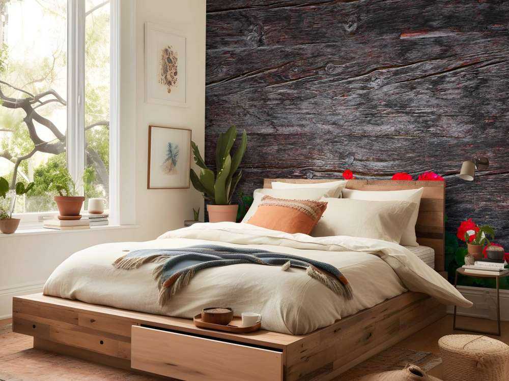 Vädrat trä med blommor