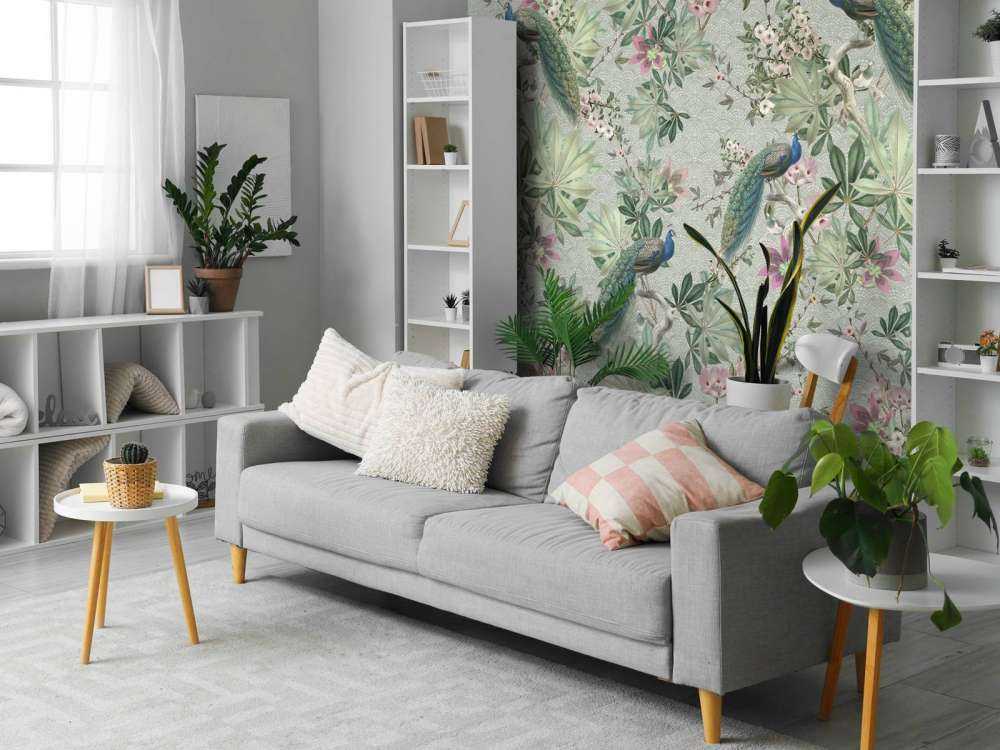 Vintage påfugle i haven - mintgrøn