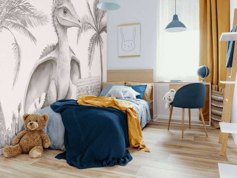 Baby pteranodon i den beige junglen